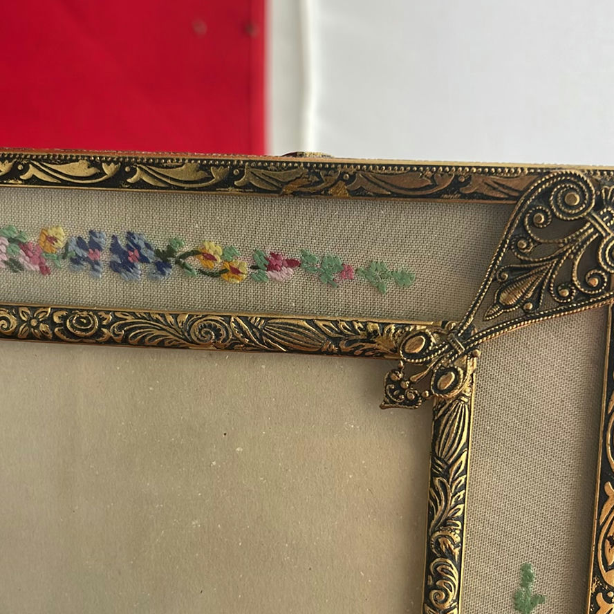 French Silk Tapestry By A. Perez, Petit Point Needlepoint And Metal Picture Frame - image 3 of 21