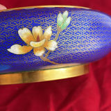 Vintage Chinese Cloisonné Set: 10" Floral/Bird Plate & 8" Cobalt Blossom Bowl - thumbnail 10 of 10