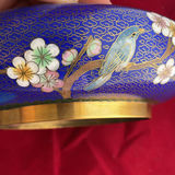 Vintage Chinese Cloisonné Set: 10" Floral/Bird Plate & 8" Cobalt Blossom Bowl - thumbnail 9 of 10