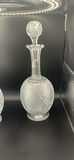 Pair of Antique Victorian Cut Crystal Magnum Decanters Strawberry Diamond 19thC And Vintage MCM Textured Bark Glass Triple Bud Vases Amethyst Feet - Pair - thumbnail 8 of 19