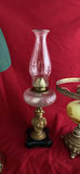 MCM Table Lamp, Fenton Burmese Glass lamp, Antique Figural kerosene Lamp - thumbnail 5 of 10