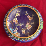 Vintage Chinese Cloisonné Set: 10" Floral/Bird Plate & 8" Cobalt Blossom Bowl - thumbnail 5 of 10