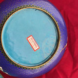 Vintage Chinese Cloisonné Set: 10" Floral/Bird Plate & 8" Cobalt Blossom Bowl - thumbnail 8 of 10