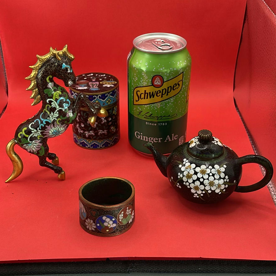 Cloisonné Decorative Items Including Horse Figurine, Teapot, Box, and Napkin Ring - image 2 of 15