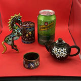Cloisonné Decorative Items Including Horse Figurine, Teapot, Box, and Napkin Ring - thumbnail 2 of 15