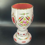 Vintage Bohemian Cased Glass Vase, Czech White Overlay Cut to Cranberry, Hand Painted Floral 7””. - thumbnail 5 of 18