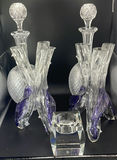 Pair of Antique Victorian Cut Crystal Magnum Decanters Strawberry Diamond 19thC And Vintage MCM Textured Bark Glass Triple Bud Vases Amethyst Feet - Pair - thumbnail 1 of 19
