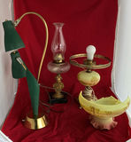 MCM Table Lamp, Fenton Burmese Glass lamp, Antique Figural kerosene Lamp - thumbnail 1 of 10