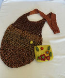 Leather tote,wallet, Crochet bag and embroidered felt purse - thumbnail 4 of 5