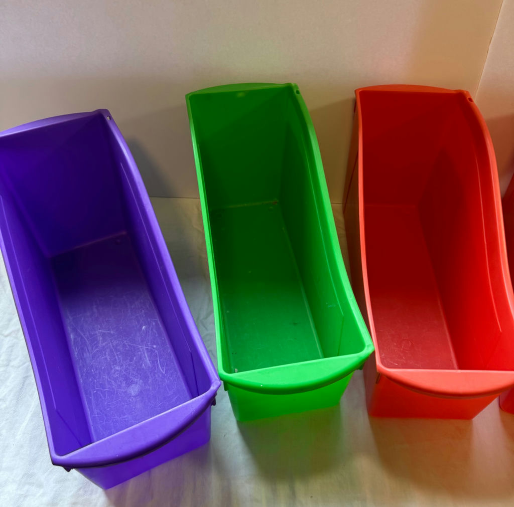 Six colored rectangular plastic storage bins - image 2 of 3