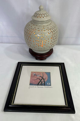 Asian Inspired Ceramic Lamp And Signed Print - Image 1 of 8