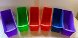 Six colored rectangular plastic storage bins - thumbnail 1 of 3