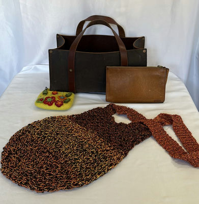 Leather tote,wallet, Crochet bag and embroidered felt purse - Image 1 of 5