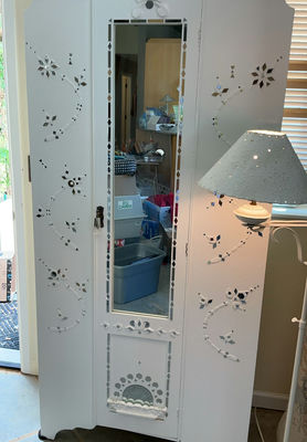 Shabby Chic Boho Small Antique Armoire, Floor Lamp, And Birdcage - Image 1 of 8
