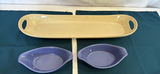 Red enamel Dutch oven with lid, blue oval bowls, beige rectangular tray, and white ramekins - thumbnail 5 of 9