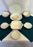 White ceramic shell-pattern dinnerware set with casserole dish - thumbnail 1 of 5