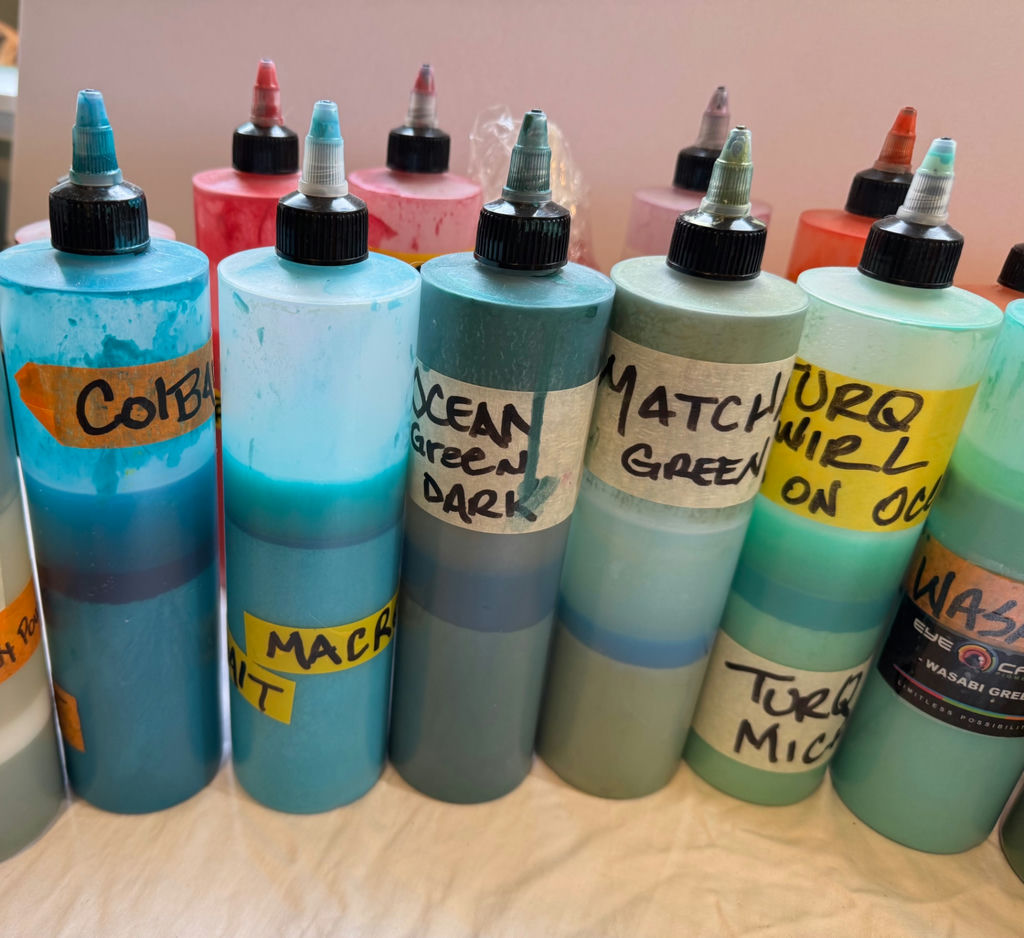 Assorted liquid paints and colorants in squeeze bottles - image 8 of 11