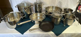Stainless steel cookware set with pots, pans and steamer - thumbnail 1 of 16