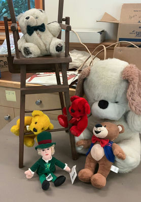 Assorted Plush Toys and a toy wooden highchair - Image 1 of 5