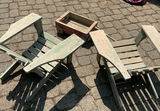 Two weathered green wooden chairs with Coca-Cola wagon and crate - thumbnail 2 of 6