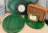 Green and natural home decor items: clock, platters, baskets, and framed Elements artwork - thumbnail 1 of 5