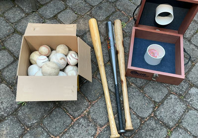 Baseball bats, baseballs, and Bulls-Eye Washers game set - Image 1 of 5