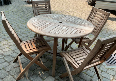 Weathered Teak Patio Dining For 4, With Stand And Cover For Storage - Image 1 of 8