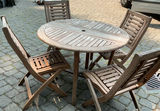 Weathered Teak Patio Dining For 4, With Stand And Cover For Storage - thumbnail 1 of 8