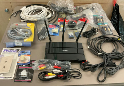 TP-Link Router with assorted AV cables and accessories - Image 1 of 8