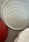 White scalloped-edge large bowls with colored ribbed mixing bowls - thumbnail 4 of 5