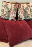 Burgundy velvet cushions with peacock tapestry pillows - thumbnail 1 of 7