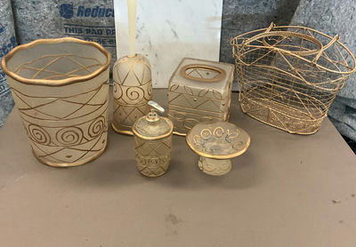 Gold-tone bathroom vanity decor set - Image 1 of 4
