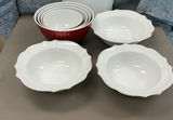 White scalloped-edge large bowls with colored ribbed mixing bowls - thumbnail 1 of 5
