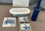 Blue Delftware Windmill Tiles with Glass Bottle and Speckled ceramic loaf pan - thumbnail 1 of 7