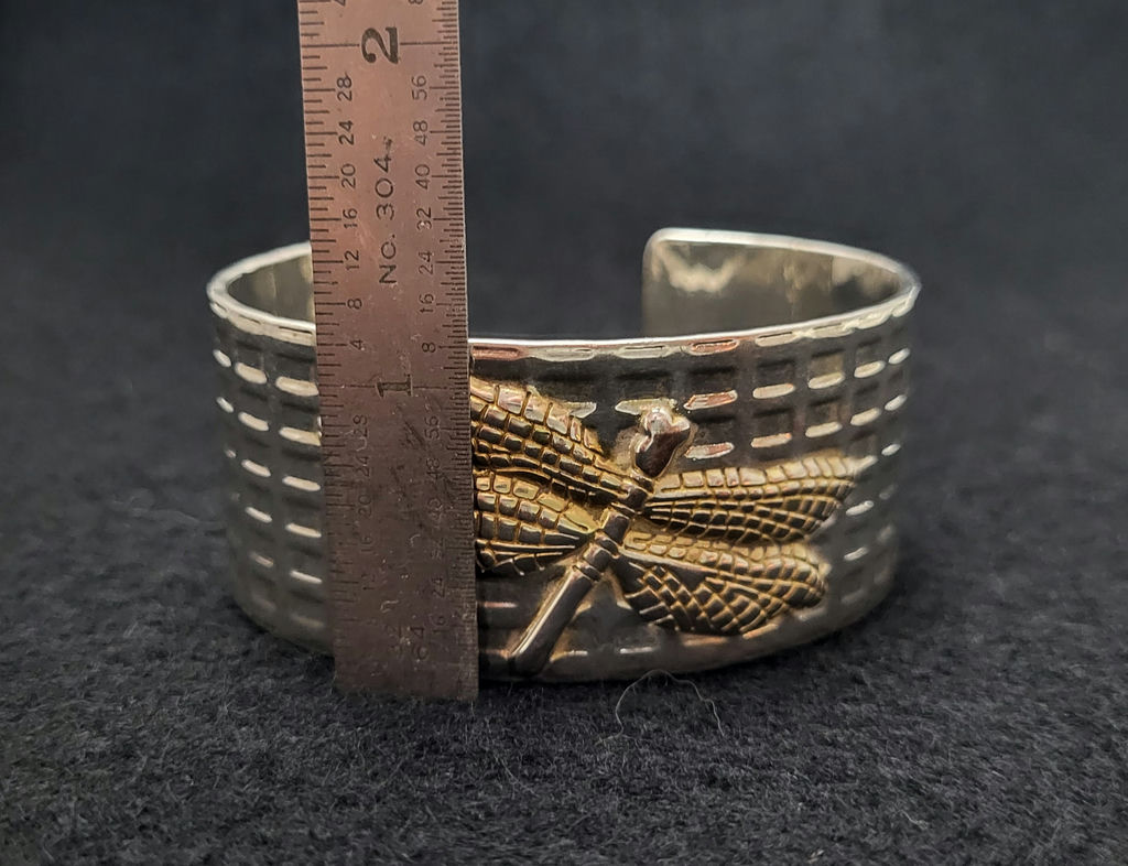 Vintage Sterling Silver Dragon Fly Cuff Bracelet - image 4 of 5