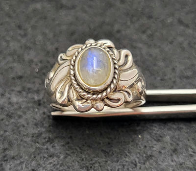Vintage Sterling Silver Ring w/ Rainbow Moonstone - Image 1 of 6