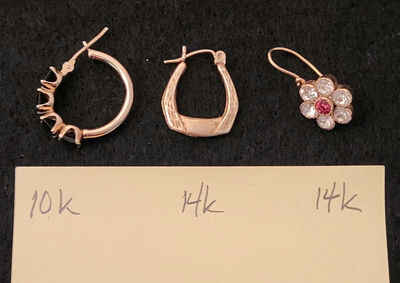 3 Gold Earrings 14k & 10k - Image 1 of 9