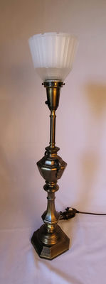 Vintage Rembrandt Brass Torchiere Table Lamp w/ Glass Shade - Image 1 of 6