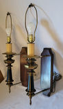 Vintage Pair of French Empire-style brass/black column candlestick wall hanging lamps - thumbnail 2 of 6