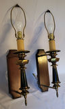 Vintage Pair of French Empire-style brass/black column candlestick wall hanging lamps - thumbnail 3 of 6
