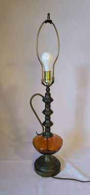 Vintage Amber Glass & Brass Table Lamp - Image 1 of 6
