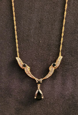 10K Gold Onyx & Diamond Necklace - Jewelry - Image 1 of 7