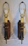 Vintage Pair of French Empire-style brass/black column candlestick wall hanging lamps - thumbnail 1 of 6