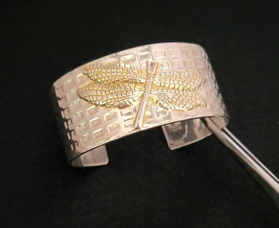 Vintage Sterling Silver Dragon Fly Cuff Bracelet - Image 1 of 5