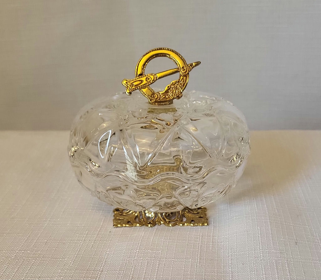 Vintage Killarney 22k Plated Lead Crystal Lidded Dish - image 2 of 5
