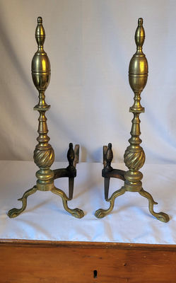 Antique Pair of Brass Rostand Andirons - Image 1 of 5