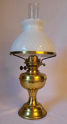 Antique Duplex Brass Dual Wick Oil Lamp w/ Hobnail Shade - Image 1 of 6