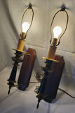 Vintage Pair of French Empire-style brass/black column candlestick wall hanging lamps - thumbnail 5 of 6