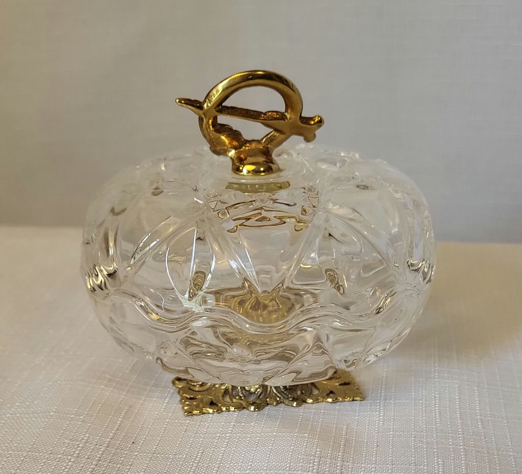 Vintage Killarney 22k Plated Lead Crystal Lidded Dish - image 4 of 5