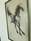 Framed ink painting of a galloping horse with Chinese calligraphy - thumbnail 1 of 3